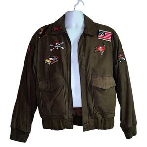 WILSONS LEATHER Mens Vintage Bomber Jacket 80s Dark Brown Cargo Pockets Reworked